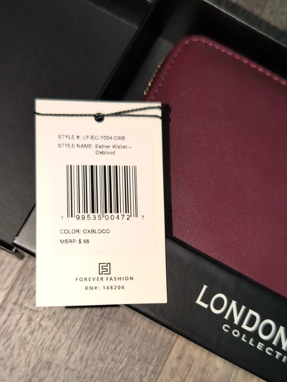London Fog Burgundy Zip-Around Ester Wallet with Gold Logo